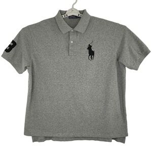 Polo Ralph Lauren Men's 2XB Big Pony Gray Polo Shirt Black Logo Big & Tall